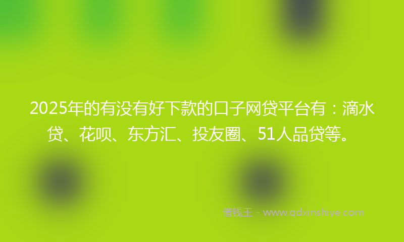 2025年的有没有好下款的口子网贷平台有：滴水贷、花呗、东方汇、投友圈、51人品贷等。