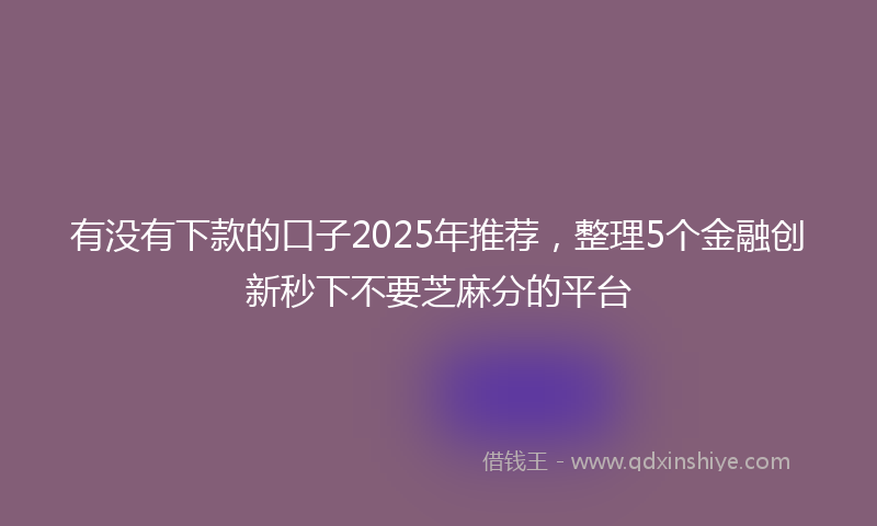 有没有下款的口子2025年推荐，整理5个金融创新秒下不要芝麻分的平台