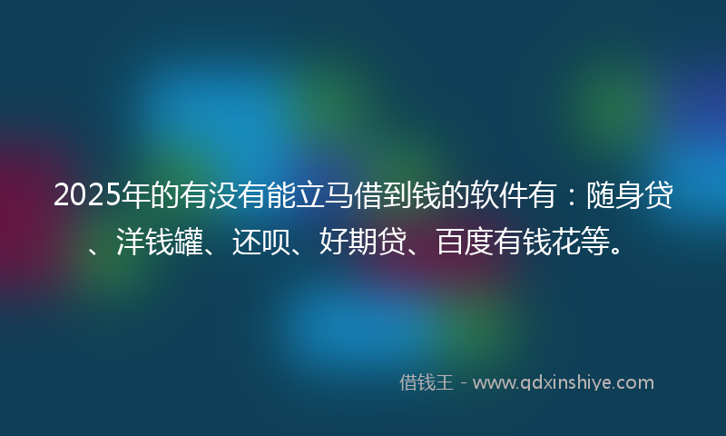 2025年的有没有能立马借到钱的软件有：随身贷、洋钱罐、还呗、好期贷、百度有钱花等。