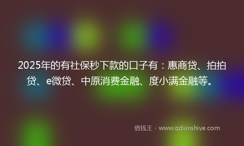 2025年的有社保秒下款的口子有：惠商贷、拍拍贷、e微贷、中原消费金融、度小满金融等。