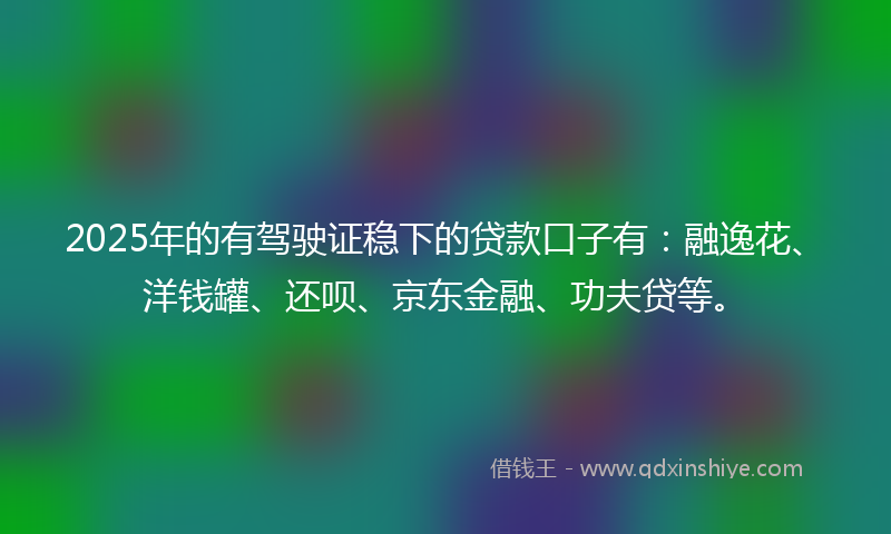2025年的有驾驶证稳下的贷款口子有：融逸花、洋钱罐、还呗、京东金融、功夫贷等。