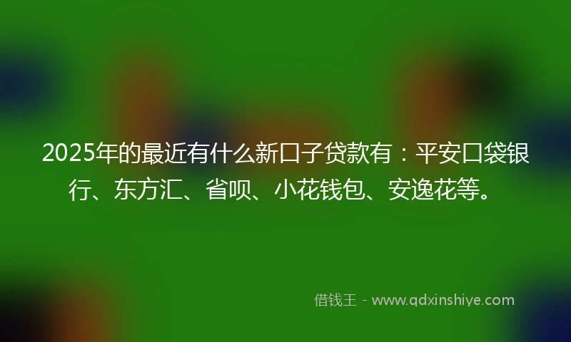 2025年的最近有什么新口子贷款有:平安口袋银行、东方汇、省呗、小花钱包、安逸花等。