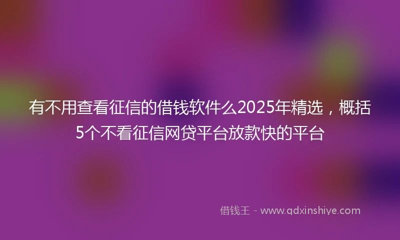 有不用查看征信的借钱软件么2025年精选，概括5个不看征信网贷平台放款快的平台