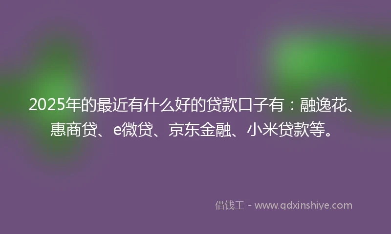 2025年的最近有什么好的贷款口子有：融逸花、惠商贷、e微贷、京东金融、小米贷款等。