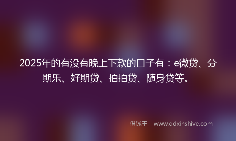 2025年的有没有晚上下款的口子有：e微贷、分期乐、好期贷、拍拍贷、随身贷等。