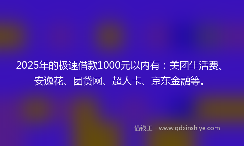 2025年的极速借款1000元以内有：美团生活费、安逸花、团贷网、超人卡、京东金融等。