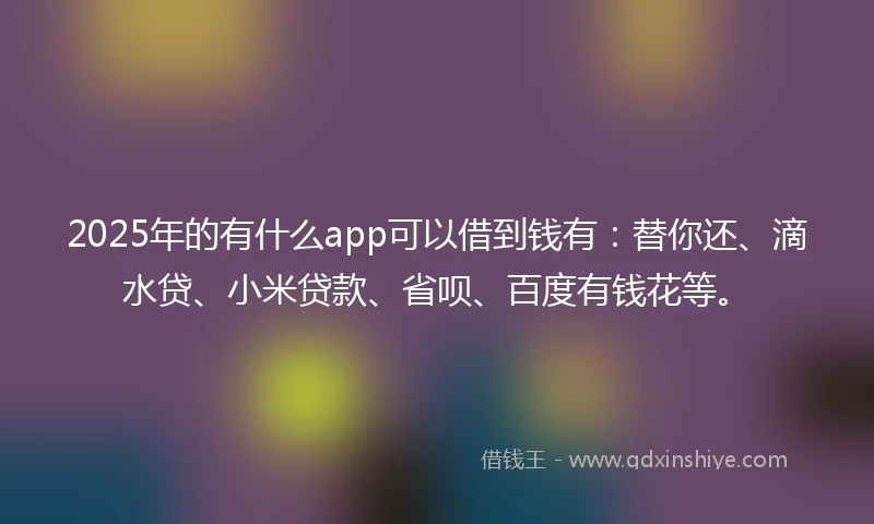 2025年的有什么app可以借到钱有：替你还、滴水贷、小米贷款、省呗、百度有钱花等。