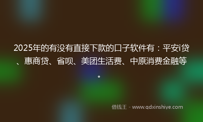 2025年的有没有直接下款的口子软件有：平安i贷、惠商贷、省呗、美团生活费、中原消费金融等。