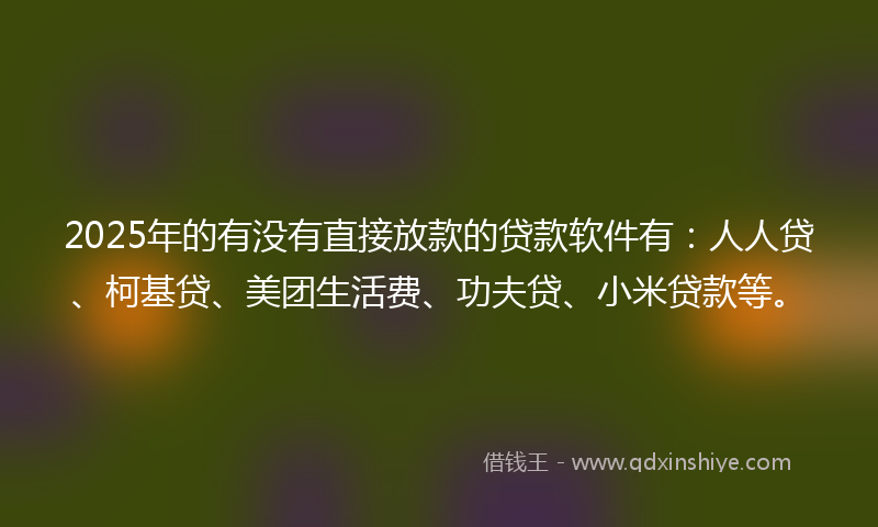 2025年的有没有直接放款的贷款软件有：人人贷、柯基贷、美团生活费、功夫贷、小米贷款等。