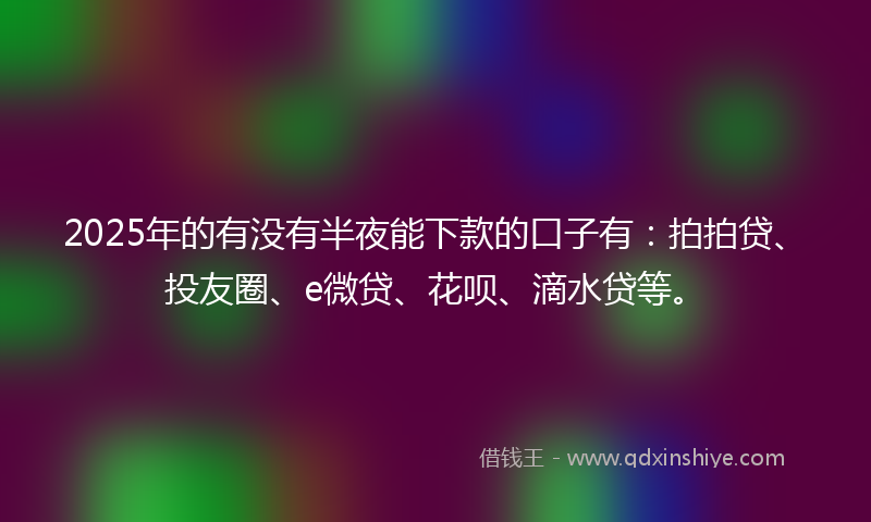 2025年的有没有半夜能下款的口子有：拍拍贷、投友圈、e微贷、花呗、滴水贷等。