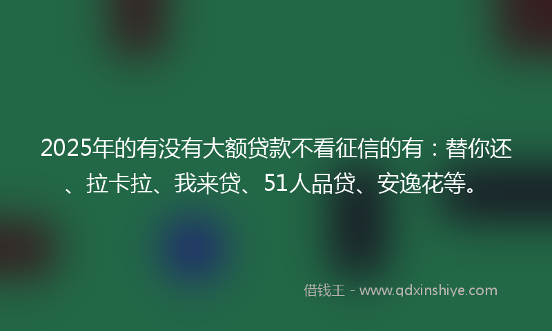 2025年的有没有大额贷款不看征信的有：替你还、拉卡拉、我来贷、51人品贷、安逸花等。