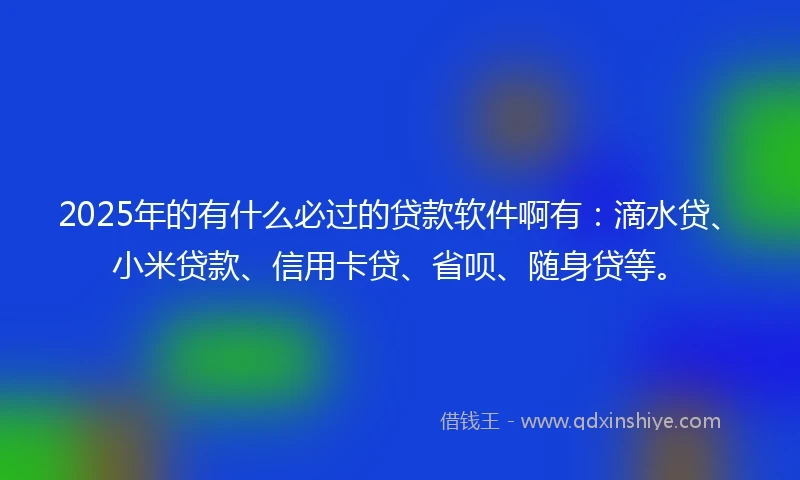 2025年的有什么必过的贷款软件啊有:滴水贷、小米贷款、信用卡贷、省呗、随身贷等。