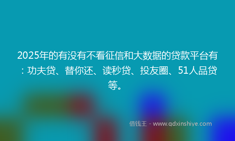 2025年的有没有不看征信和大数据的贷款平台有：功夫贷、替你还、读秒贷、投友圈、51人品贷等。