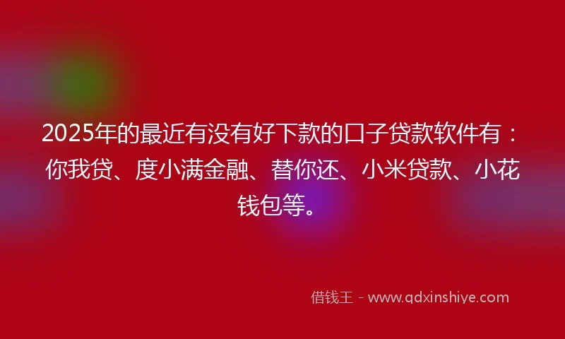 2025年的最近有没有好下款的口子贷款软件有：你我贷、度小满金融、替你还、小米贷款、小花钱包等。