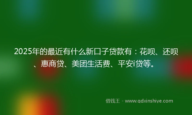 2025年的最近有什么新口子贷款有：花呗、还呗、惠商贷、美团生活费、平安i贷等。