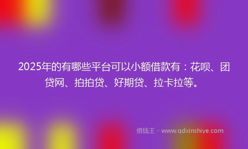 2025年的有哪些平台可以小额借款有：花呗、团贷网、拍拍贷、好期贷、拉卡拉等。