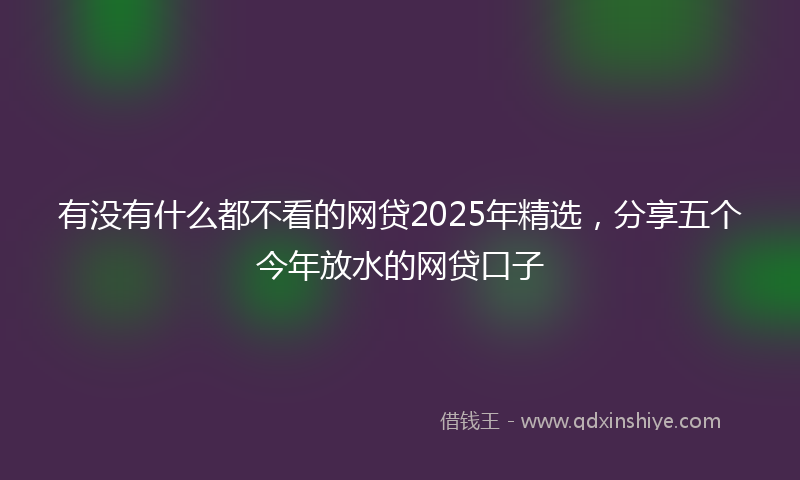 有没有什么都不看的网贷2025年精选，分享五个今年放水的网贷口子