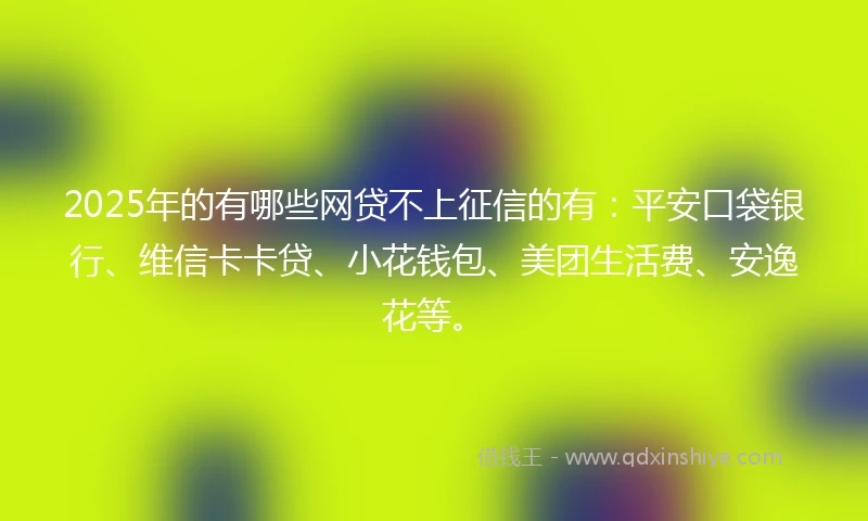 2025年的有哪些网贷不上征信的有：平安口袋银行、维信卡卡贷、小花钱包、美团生活费、安逸花等。