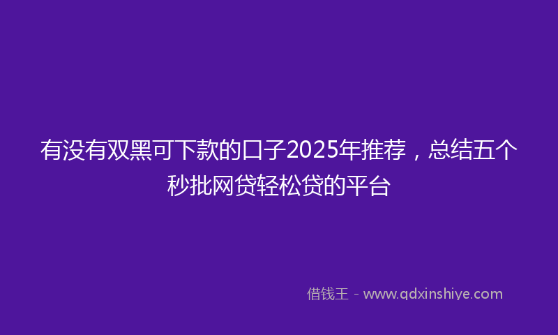 有没有双黑可下款的口子2025年推荐，总结五个秒批网贷轻松贷的平台