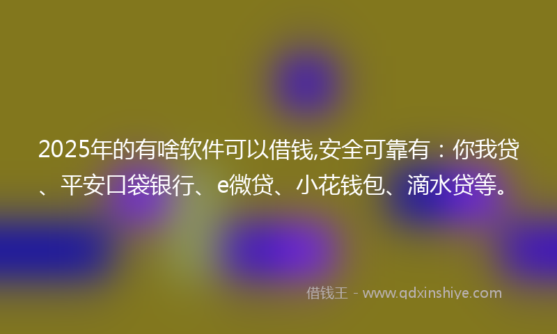 2025年的有啥软件可以借钱,安全可靠有：你我贷、平安口袋银行、e微贷、小花钱包、滴水贷等。