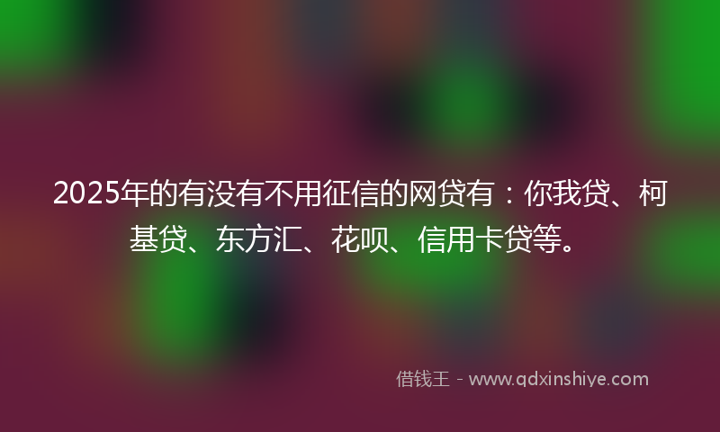 2025年的有没有不用征信的网贷有：你我贷、柯基贷、东方汇、花呗、信用卡贷等。
