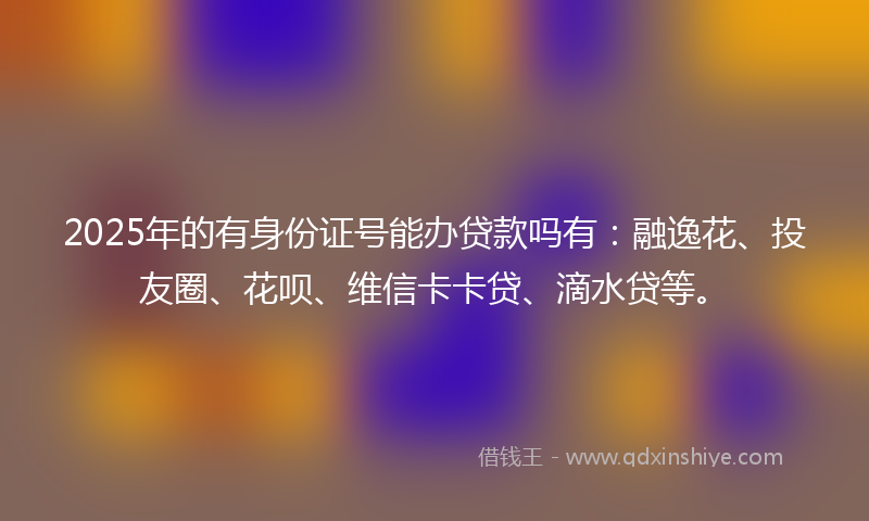 2025年的有身份证号能办贷款吗有：融逸花、投友圈、花呗、维信卡卡贷、滴水贷等。
