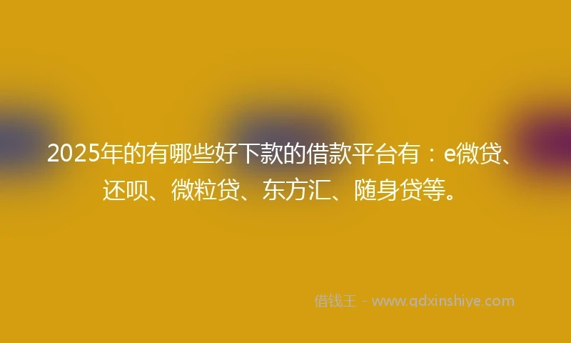 2025年的有哪些好下款的借款平台有：e微贷、还呗、微粒贷、东方汇、随身贷等。