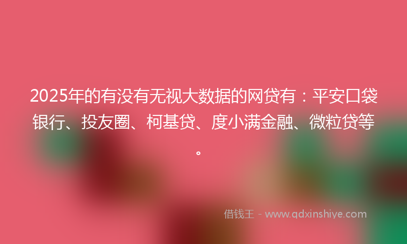 2025年的有没有无视大数据的网贷有：平安口袋银行、投友圈、柯基贷、度小满金融、微粒贷等。