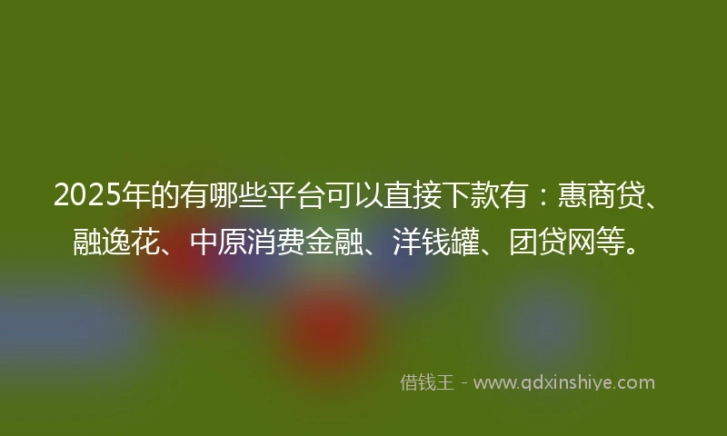 2025年的有哪些平台可以直接下款有：惠商贷、融逸花、中原消费金融、洋钱罐、团贷网等。