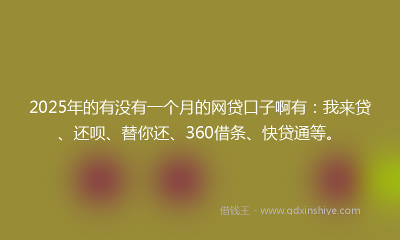 2025年的有没有一个月的网贷口子啊有：我来贷、还呗、替你还、360借条、快贷通等。