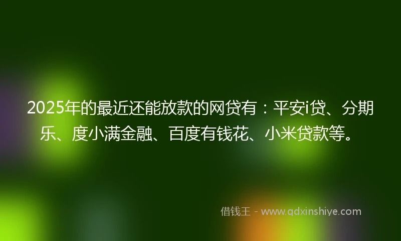 2025年的最近还能放款的网贷有:平安i贷、分期乐、度小满金融、百度有钱花、小米贷款等。