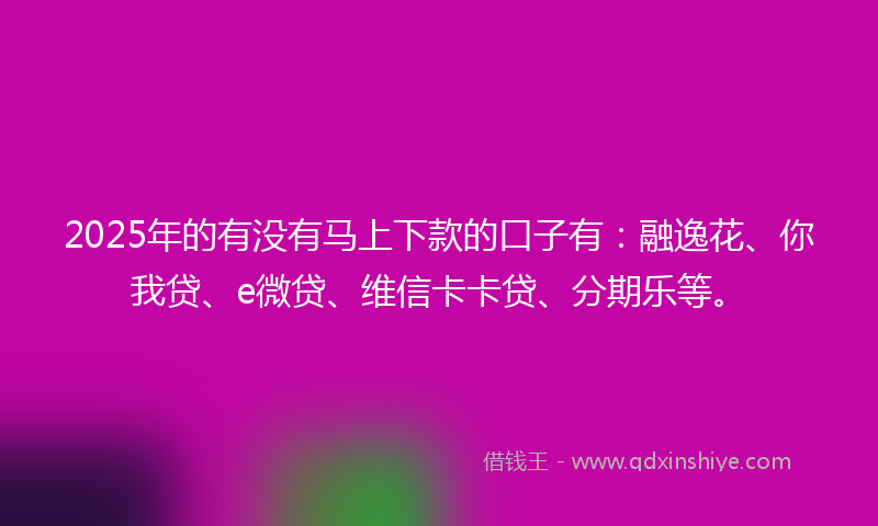 2025年的有没有马上下款的口子有：融逸花、你我贷、e微贷、维信卡卡贷、分期乐等。
