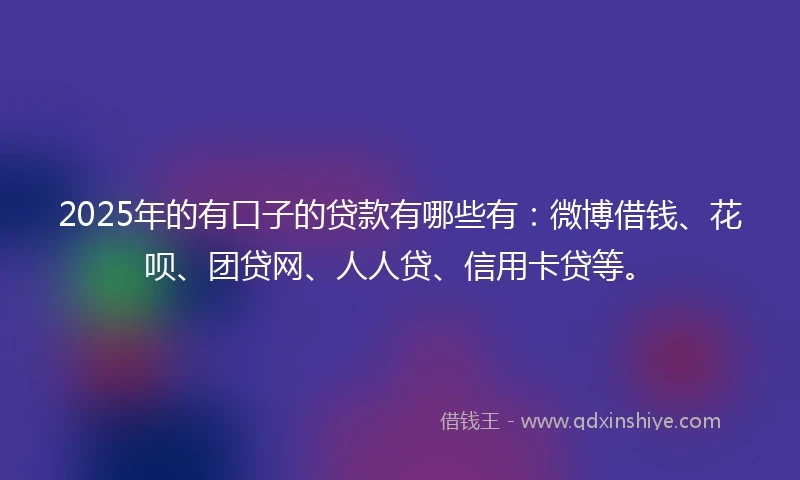 2025年的有口子的贷款有哪些有：微博借钱、花呗、团贷网、人人贷、信用卡贷等。