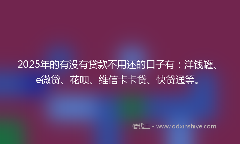 2025年的有没有贷款不用还的口子有：洋钱罐、e微贷、花呗、维信卡卡贷、快贷通等。