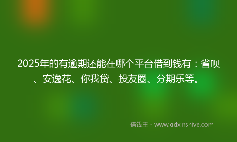 2025年的有逾期还能在哪个平台借到钱有：省呗、安逸花、你我贷、投友圈、分期乐等。