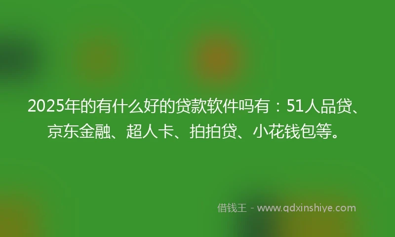 2025年的有什么好的贷款软件吗有：51人品贷、京东金融、超人卡、拍拍贷、小花钱包等。
