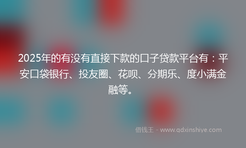 2025年的有没有直接下款的口子贷款平台有：平安口袋银行、投友圈、花呗、分期乐、度小满金融等。