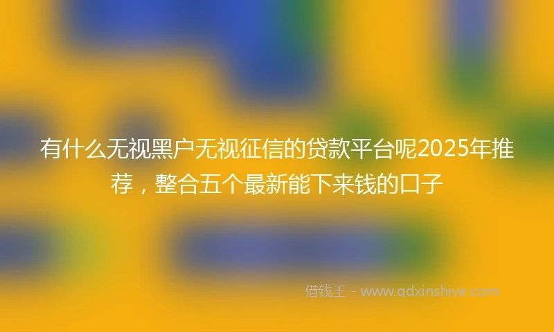 有什么无视黑户无视征信的贷款平台呢2025年推荐，整合五个最新能下来钱的口子