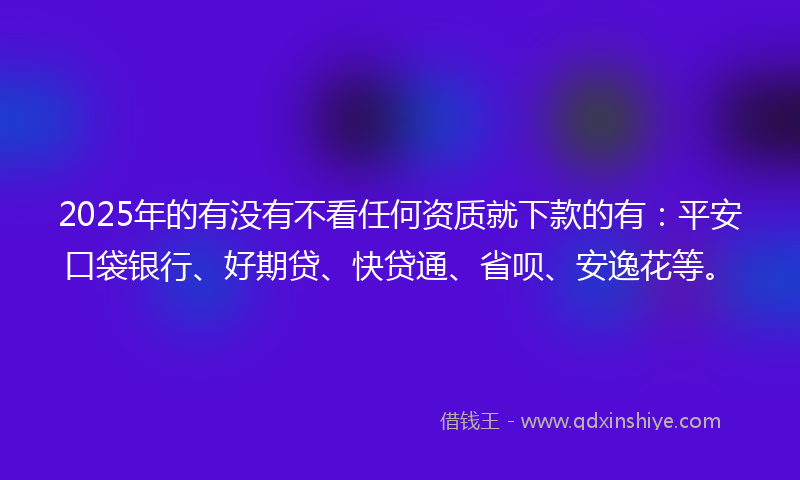 2025年的有没有不看任何资质就下款的有：平安口袋银行、好期贷、快贷通、省呗、安逸花等。