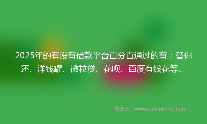 2025年的有没有借款平台百分百通过的有：替你还、洋钱罐、微粒贷、花呗、百度有钱花等。