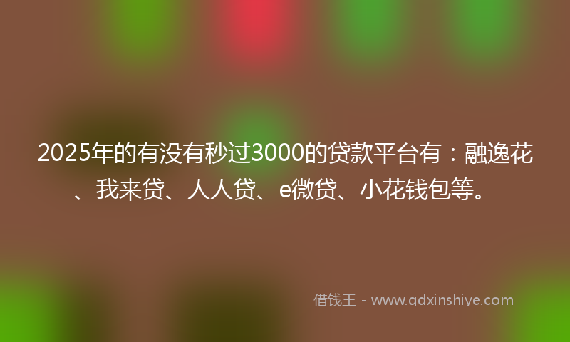 2025年的有没有秒过3000的贷款平台有：融逸花、我来贷、人人贷、e微贷、小花钱包等。