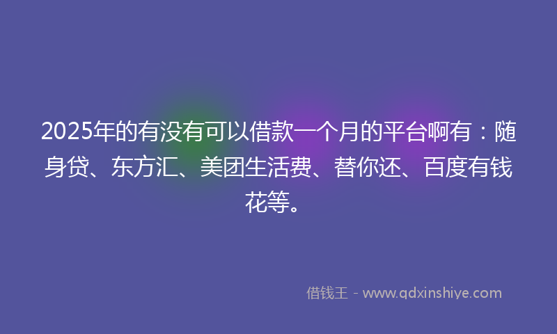 2025年的有没有可以借款一个月的平台啊有：随身贷、东方汇、美团生活费、替你还、百度有钱花等。