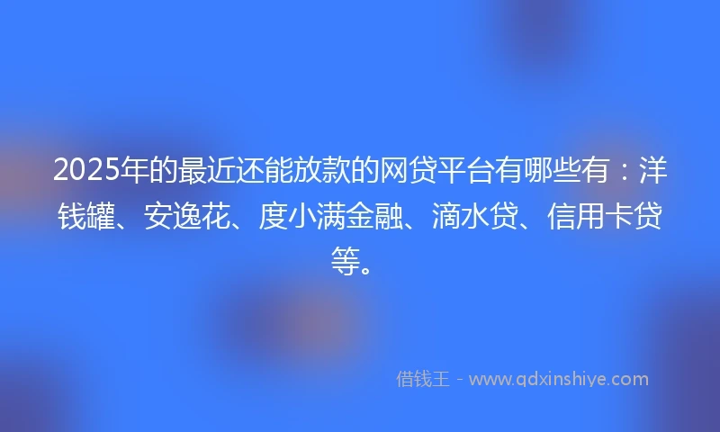 2025年的最近还能放款的网贷平台有哪些有:洋钱罐、安逸花、度小满金融、滴水贷、信用卡贷等。