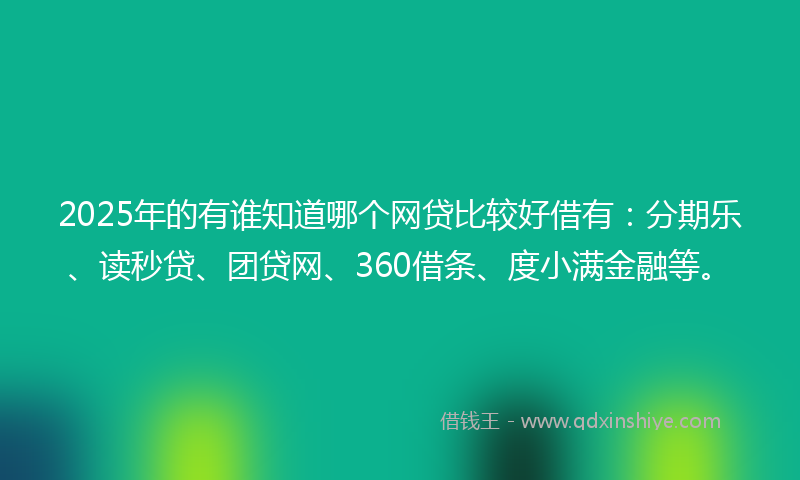 2025年的有谁知道哪个网贷比较好借有：分期乐、读秒贷、团贷网、360借条、度小满金融等。