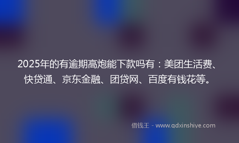 2025年的有逾期高炮能下款吗有：美团生活费、快贷通、京东金融、团贷网、百度有钱花等。