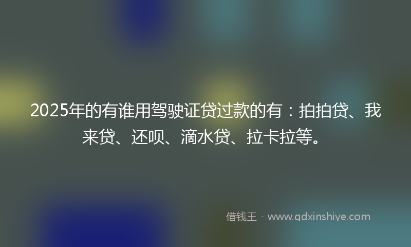 2025年的有谁用驾驶证贷过款的有：拍拍贷、我来贷、还呗、滴水贷、拉卡拉等。