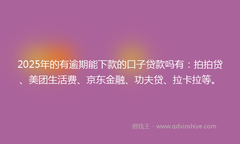 2025年的有逾期能下款的口子贷款吗有：拍拍贷、美团生活费、京东金融、功夫贷、拉卡拉等。