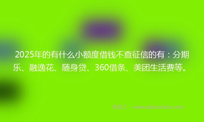 2025年的有什么小额度借钱不查征信的有：分期乐、融逸花、随身贷、360借条、美团生活费等。
