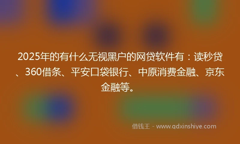 2025年的有什么无视黑户的网贷软件有：读秒贷、360借条、平安口袋银行、中原消费金融、京东金融等。