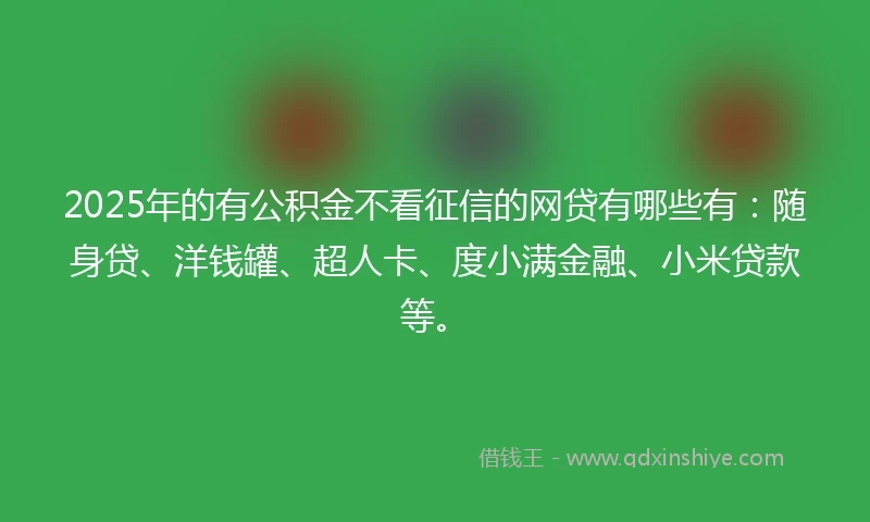 2025年的有公积金不看征信的网贷有哪些有：随身贷、洋钱罐、超人卡、度小满金融、小米贷款等。